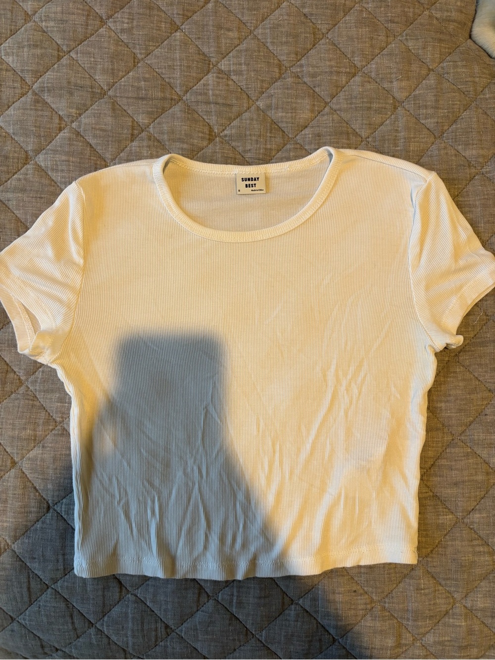 Sunday Best Cream Ribbed Cropped Crewneck Tee